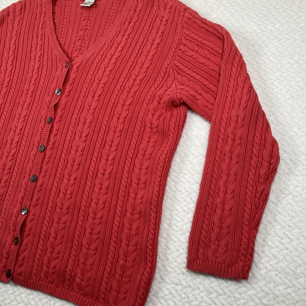 Vtg Talbots Pink Cable Knit Sweater Cardigan Button Up Women's Size M - Picture 6 of 13